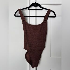 Hunza G Brown Domino One Piece Swimsuit - Metallic Chocolate NWOT